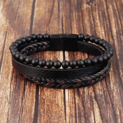 Angstarmband – Beruhigendes schwarzes Anti-Stress-Perlenarmband-Schwarz-Chaps Herrenmode