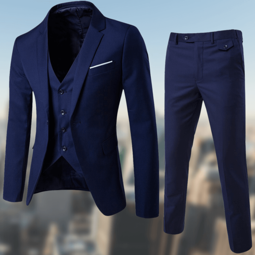 Anzug-Set - Stilvolle Anzugshose und -jacke mit Weste für Männer-Dunkelblau-S-Chaps Herrenmode