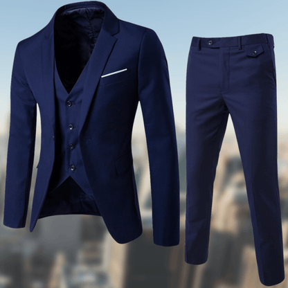 Anzug-Set - Stilvolle Anzugshose und -jacke mit Weste für Männer-Dunkelblau-S-Chaps Herrenmode