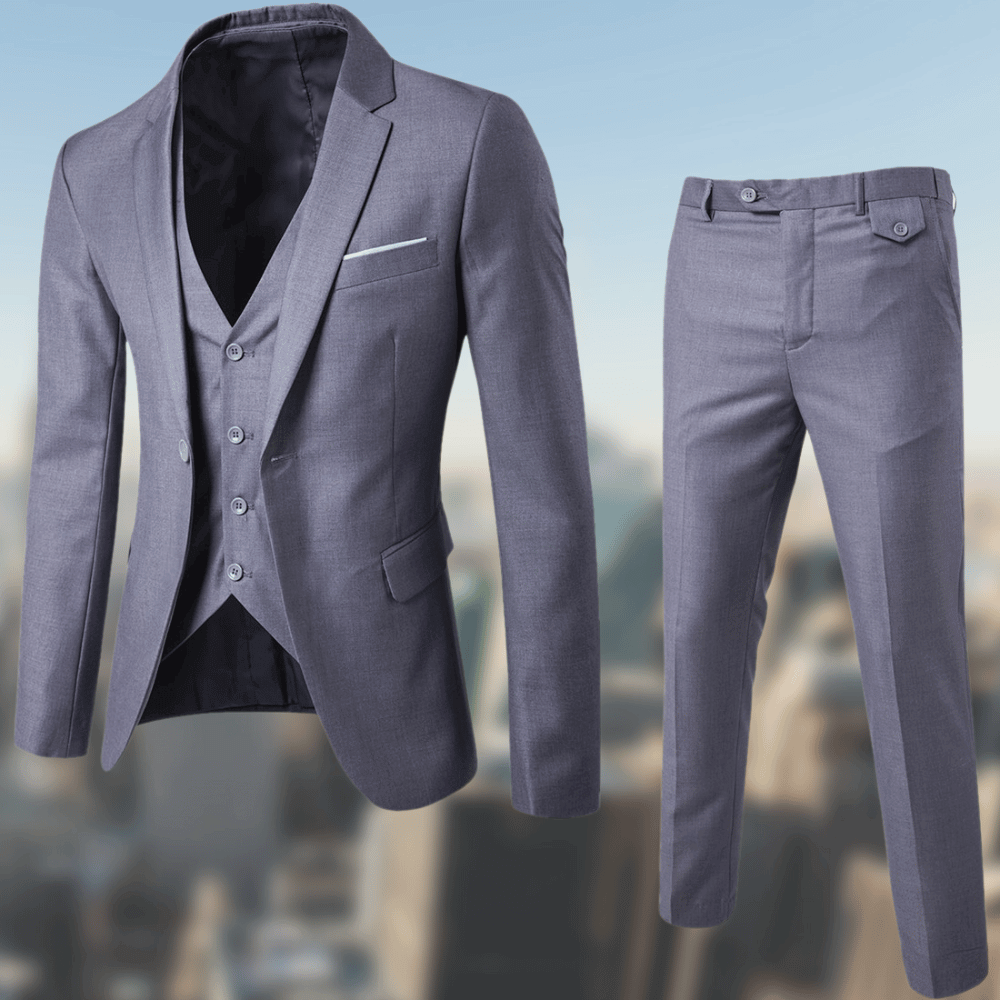 Anzug-Set - Stilvolle Anzugshose und -jacke mit Weste für Männer-Grau-S-Chaps Herrenmode