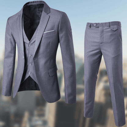 Anzug-Set - Stilvolle Anzugshose und -jacke mit Weste für Männer-Grau-S-Chaps Herrenmode