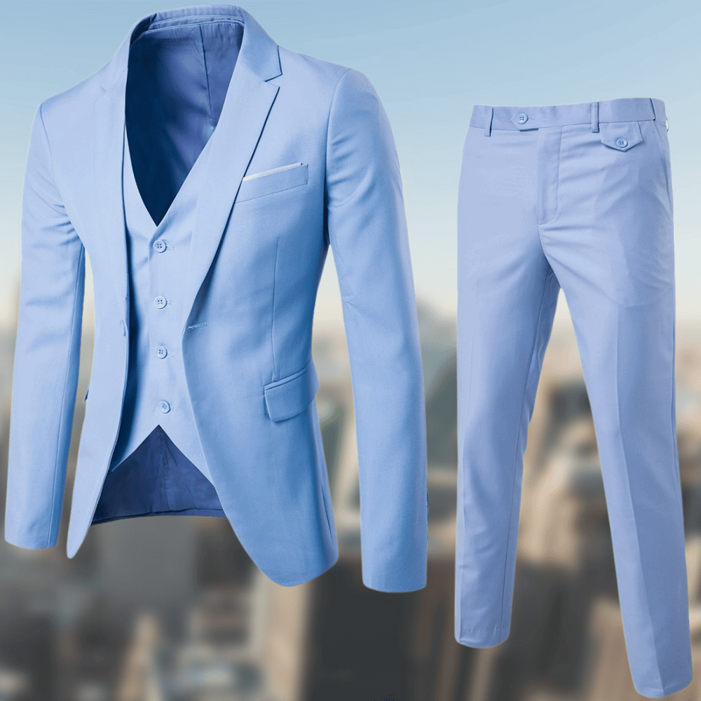 Anzug-Set - Stilvolle Anzugshose und -jacke mit Weste für Männer-Hellblau-S-Chaps Herrenmode