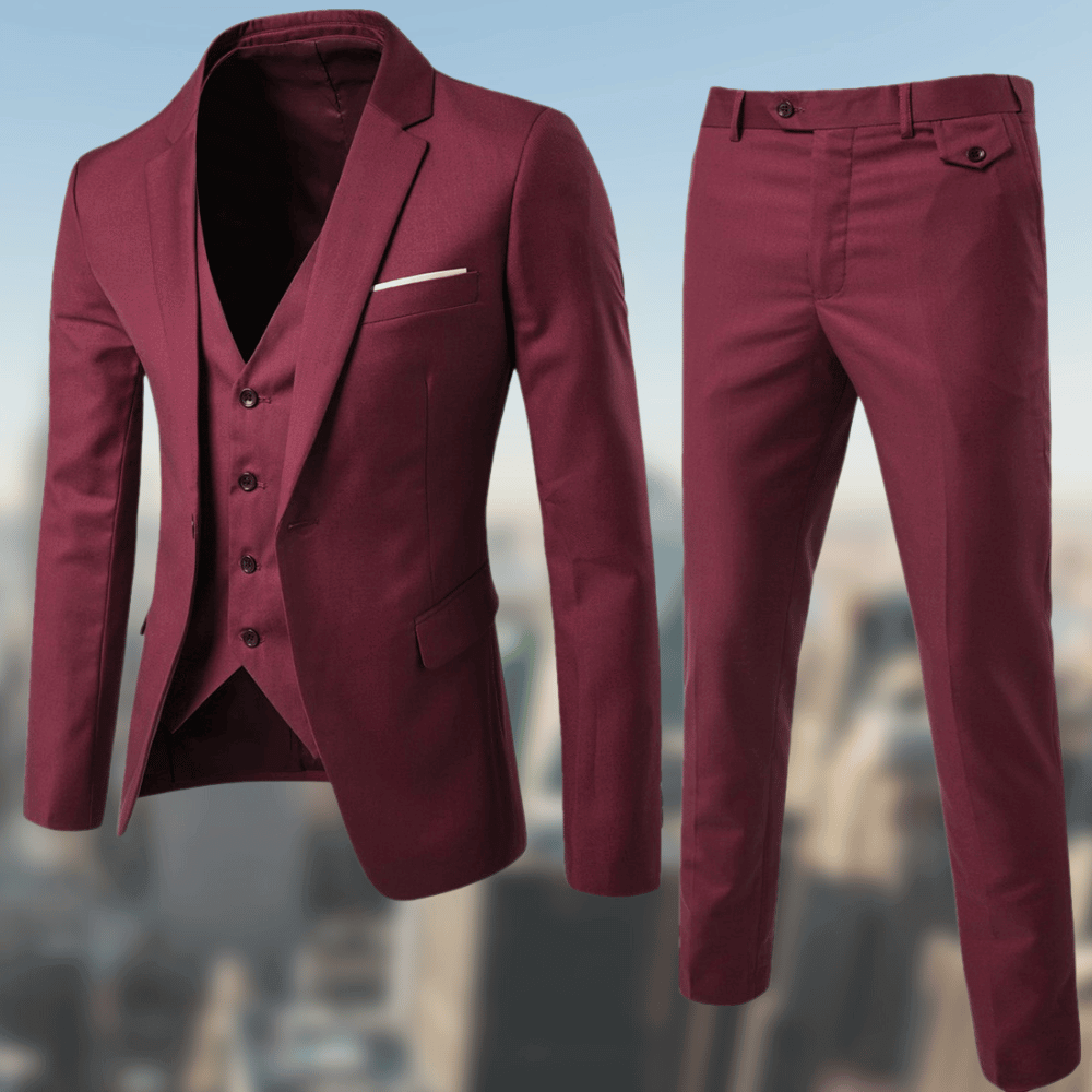 Anzug-Set - Stilvolle Anzugshose und -jacke mit Weste für Männer-Rot-S-Chaps Herrenmode