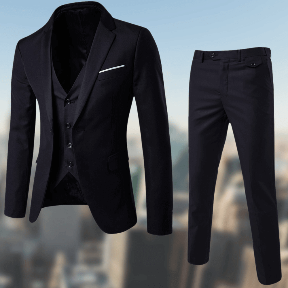 Anzug-Set - Stilvolle Anzugshose und -jacke mit Weste für Männer-Schwarz-S-Chaps Herrenmode