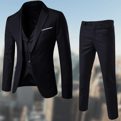 Anzug-Set - Stilvolle Anzugshose und -jacke mit Weste für Männer-Schwarz-S-Chaps Herrenmode