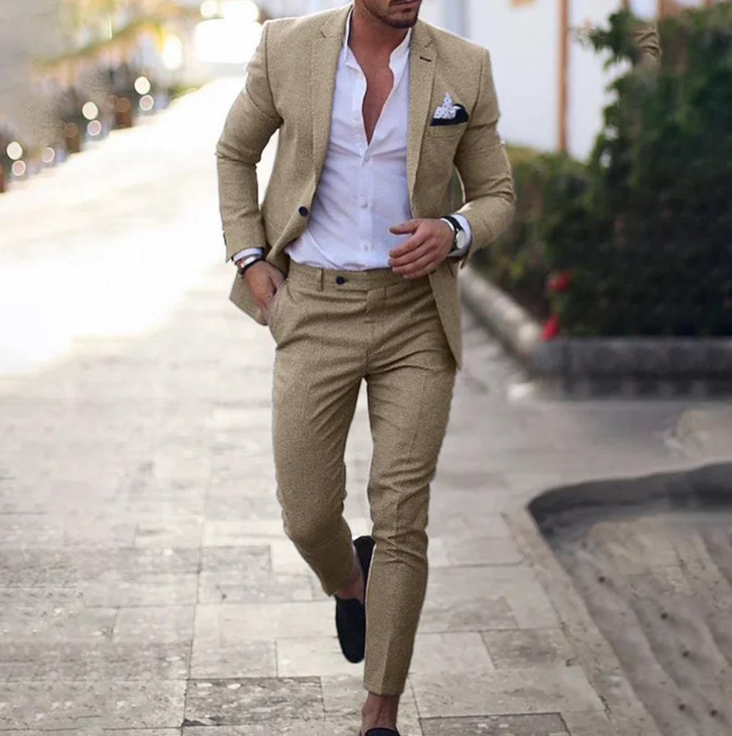 Anzug - Zweiteilig - Maßgeschneidert - Herren Blazer - Anzughose-Beige-S-Chaps Herrenmode