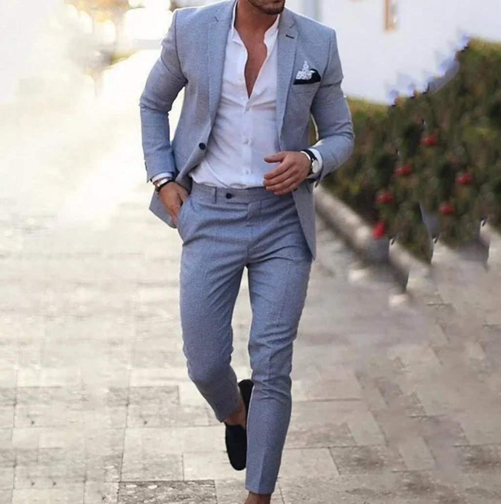 Anzug - Zweiteilig - Maßgeschneidert - Herren Blazer - Anzughose-Grau-S-Chaps Herrenmode