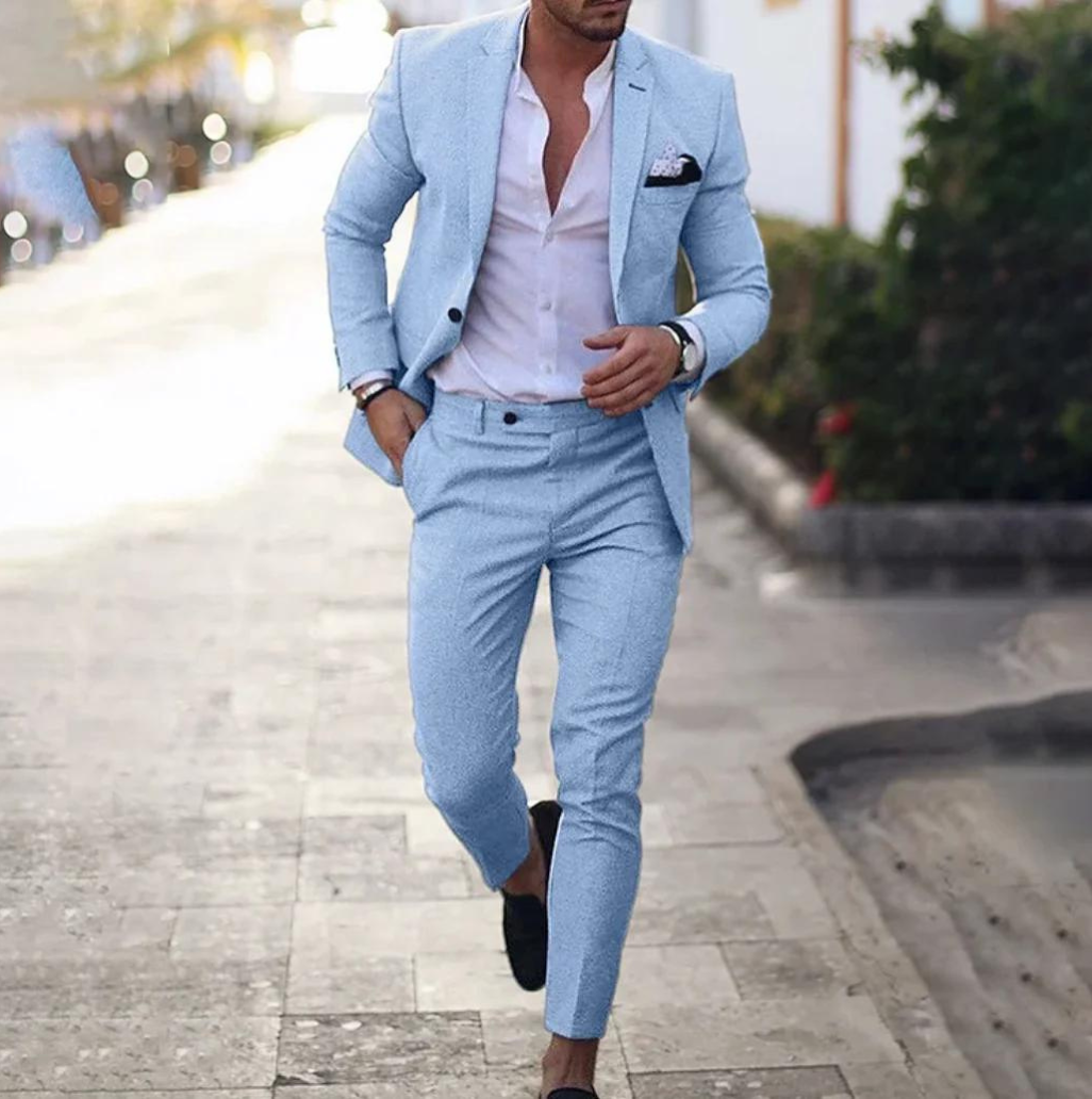 Anzug - Zweiteilig - Maßgeschneidert - Herren Blazer - Anzughose-Hellblau-S-Chaps Herrenmode