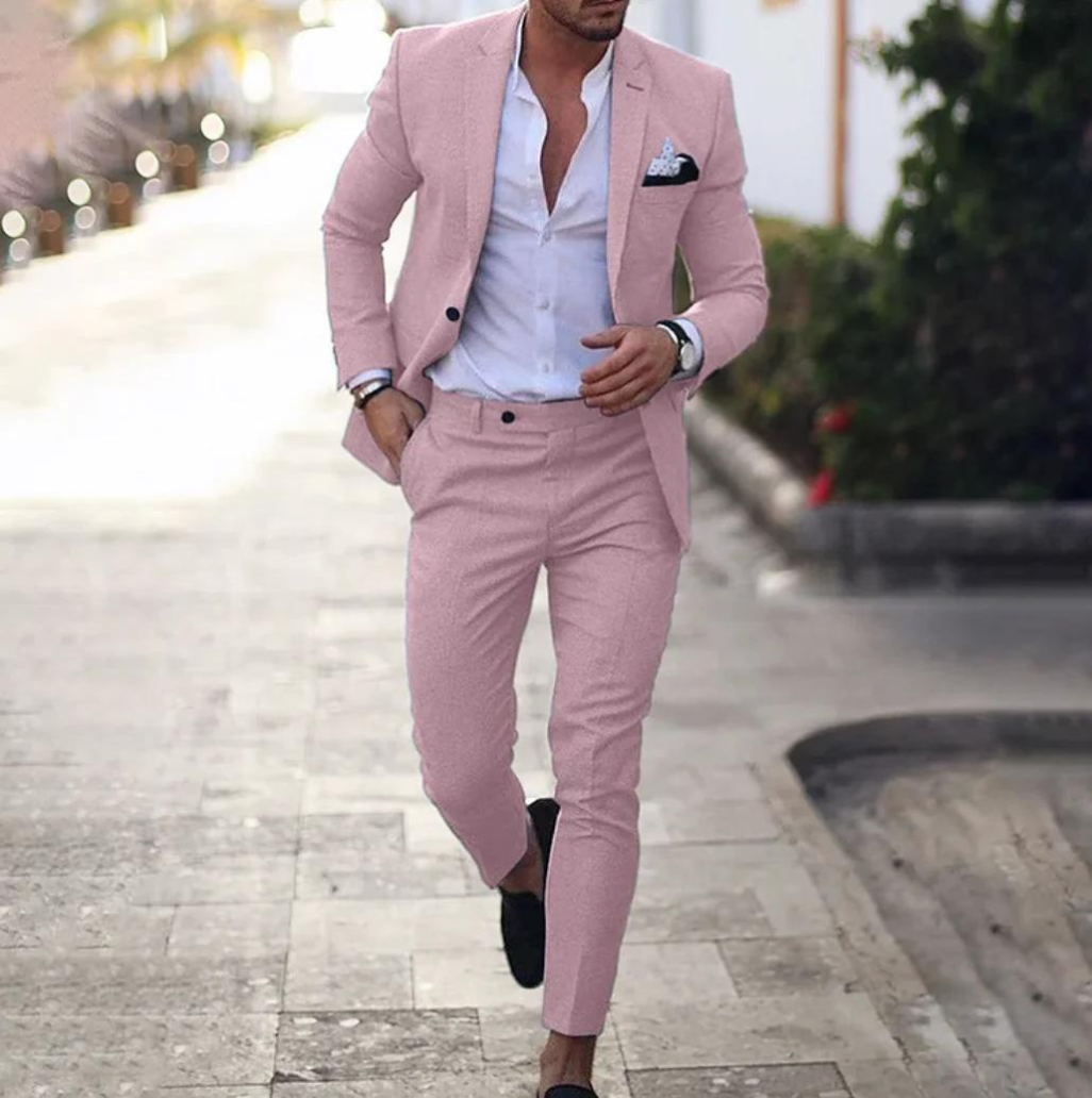 Anzug - Zweiteilig - Maßgeschneidert - Herren Blazer - Anzughose-Rosa-S-Chaps Herrenmode