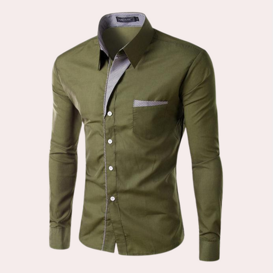 Anzughemd | Slim Fit | Langarm | Hemd mit Knopfleiste | Herrenhemd-Armeegrün-M-Chaps Herrenmode
