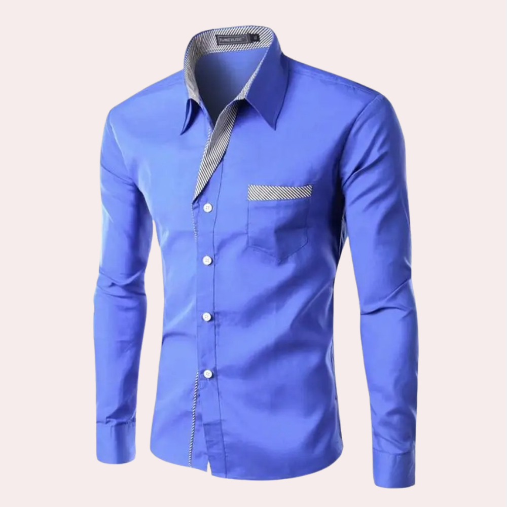 Anzughemd | Slim Fit | Langarm | Hemd mit Knopfleiste | Herrenhemd-Blau-M-Chaps Herrenmode