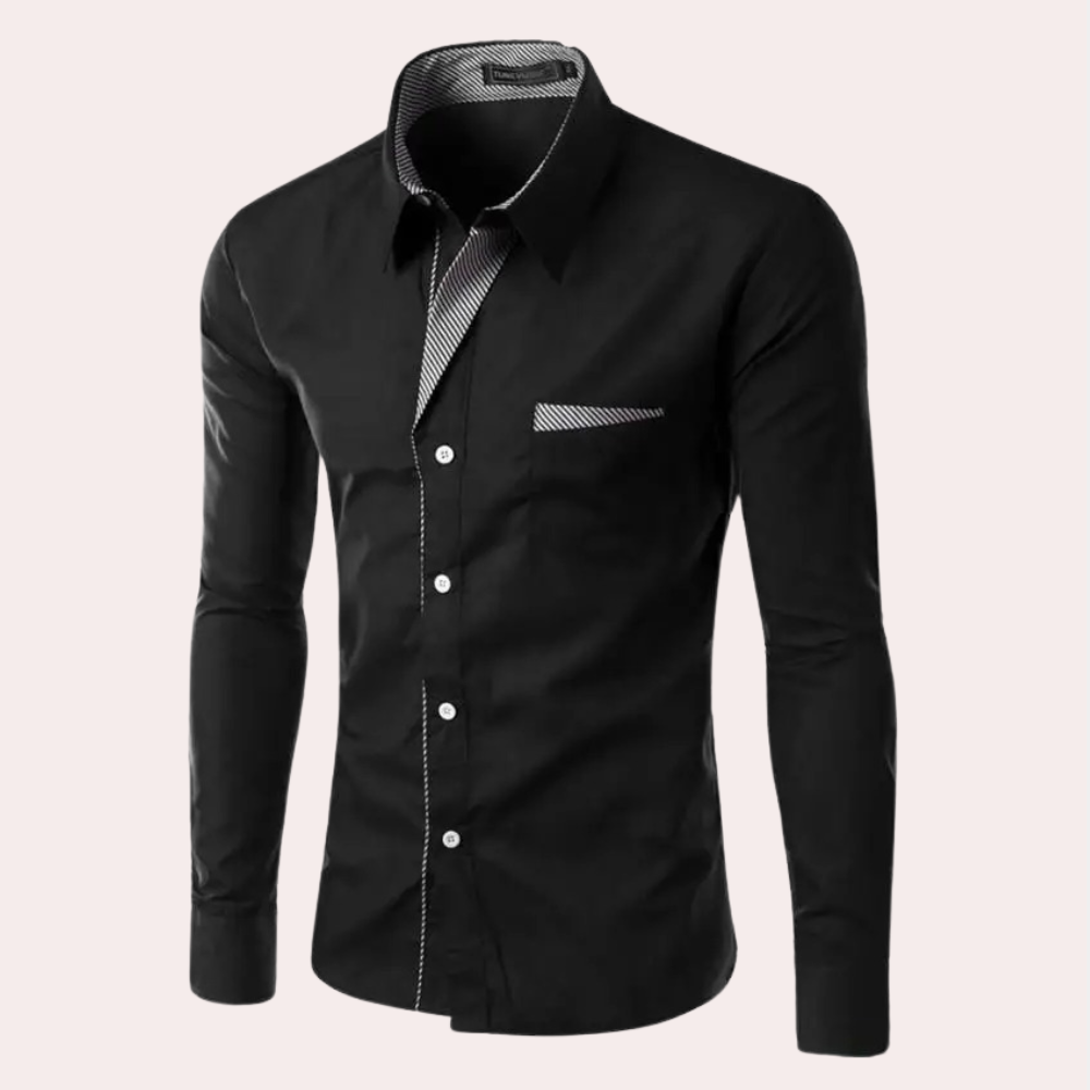 Anzughemd | Slim Fit | Langarm | Hemd mit Knopfleiste | Herrenhemd-Schwarz-M-Chaps Herrenmode