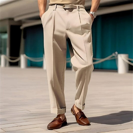 Anzughose - Herren gerades Bein Plissee Business Casual Slack Pants-Khaki-M-Chaps Herrenmode