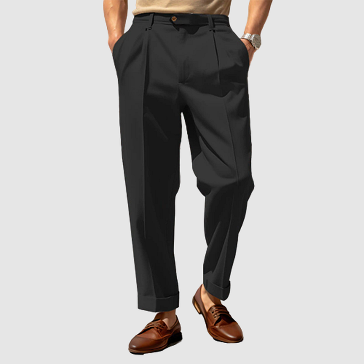 Anzughose - Herren gerades Bein Plissee Business Casual Slack Pants-Schwarz-M-Chaps Herrenmode