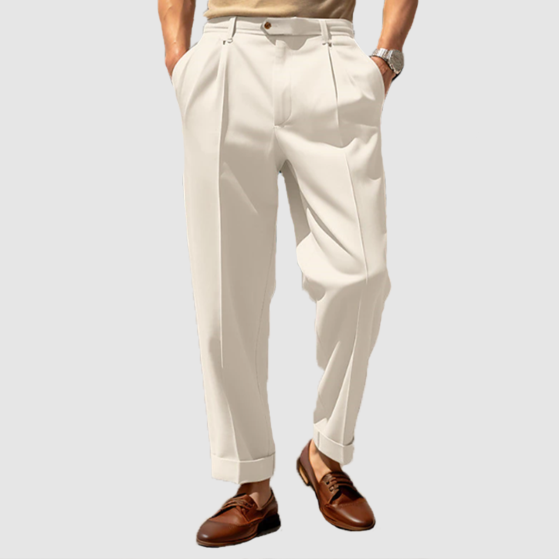 Anzughose - Herren gerades Bein Plissee Business Casual Slack Pants-Weiß-M-Chaps Herrenmode