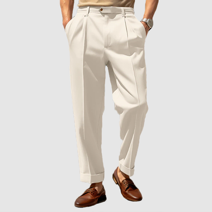 Anzughose - Herren gerades Bein Plissee Business Casual Slack Pants-Weiß-M-Chaps Herrenmode