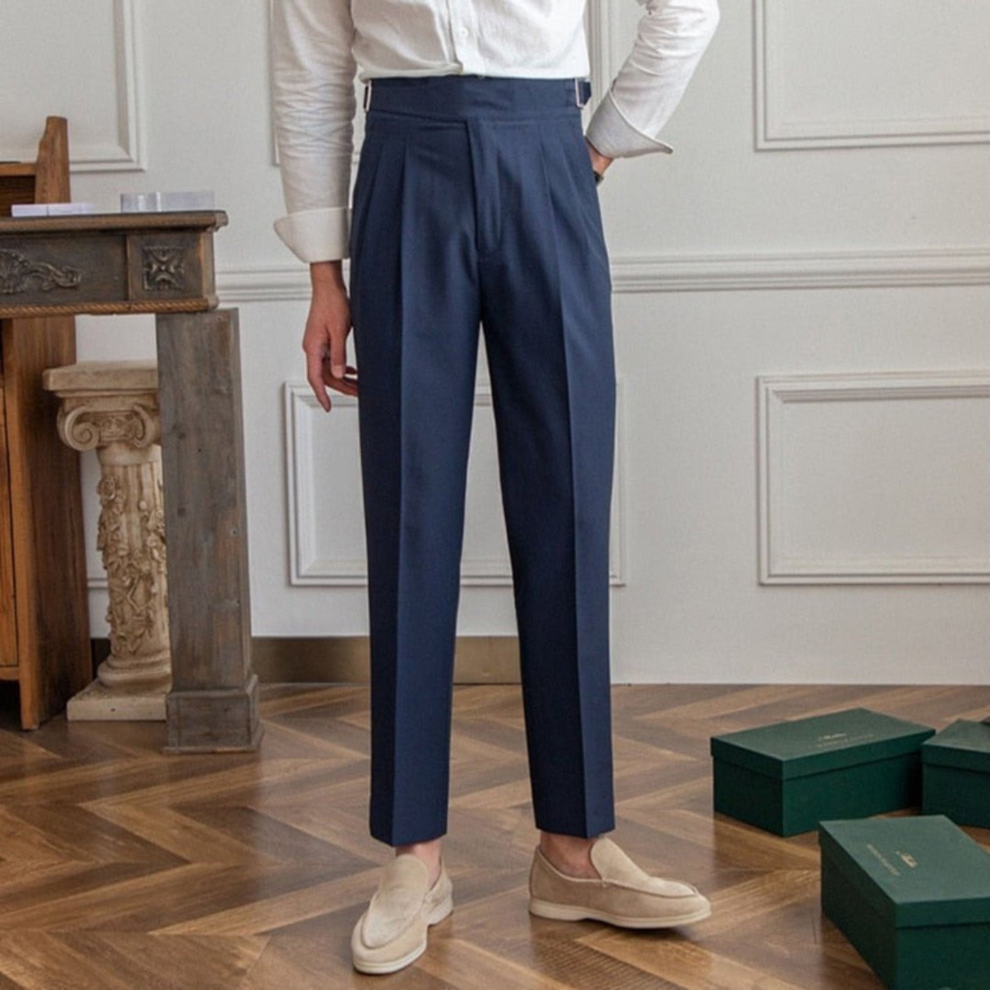 Anzughose - Verstellbar - Hohe Taille - Bundfaltenhose - Herrenhosen-Chaps Herrenmode