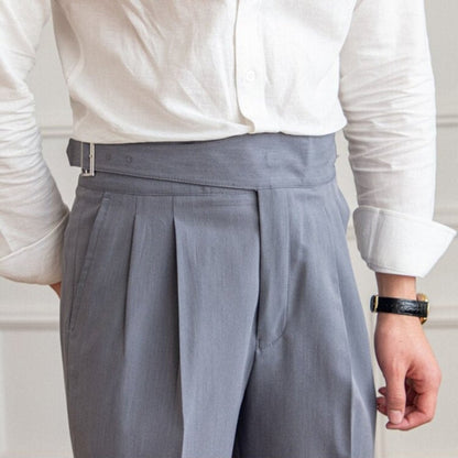 Anzughose - Verstellbar - Hohe Taille - Bundfaltenhose - Herrenhosen-Grau-28-Chaps Herrenmode