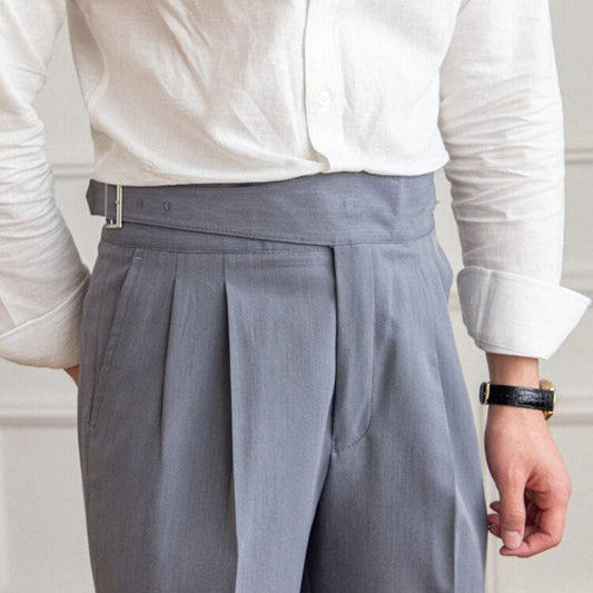 Anzughose - Verstellbar - Hohe Taille - Bundfaltenhose - Herrenhosen-Grau-28-Chaps Herrenmode