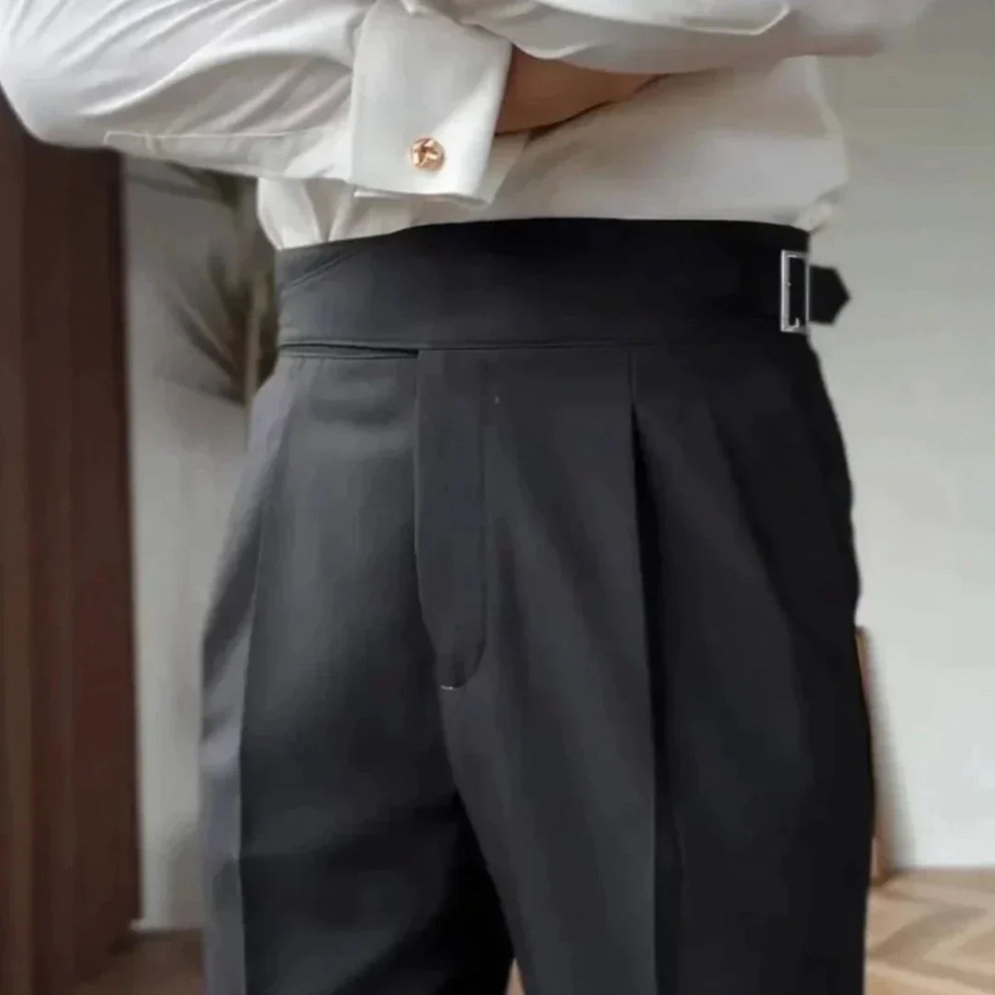 Anzughose - Verstellbar - Hohe Taille - Bundfaltenhose - Herrenhosen-Schwarz-28-Chaps Herrenmode