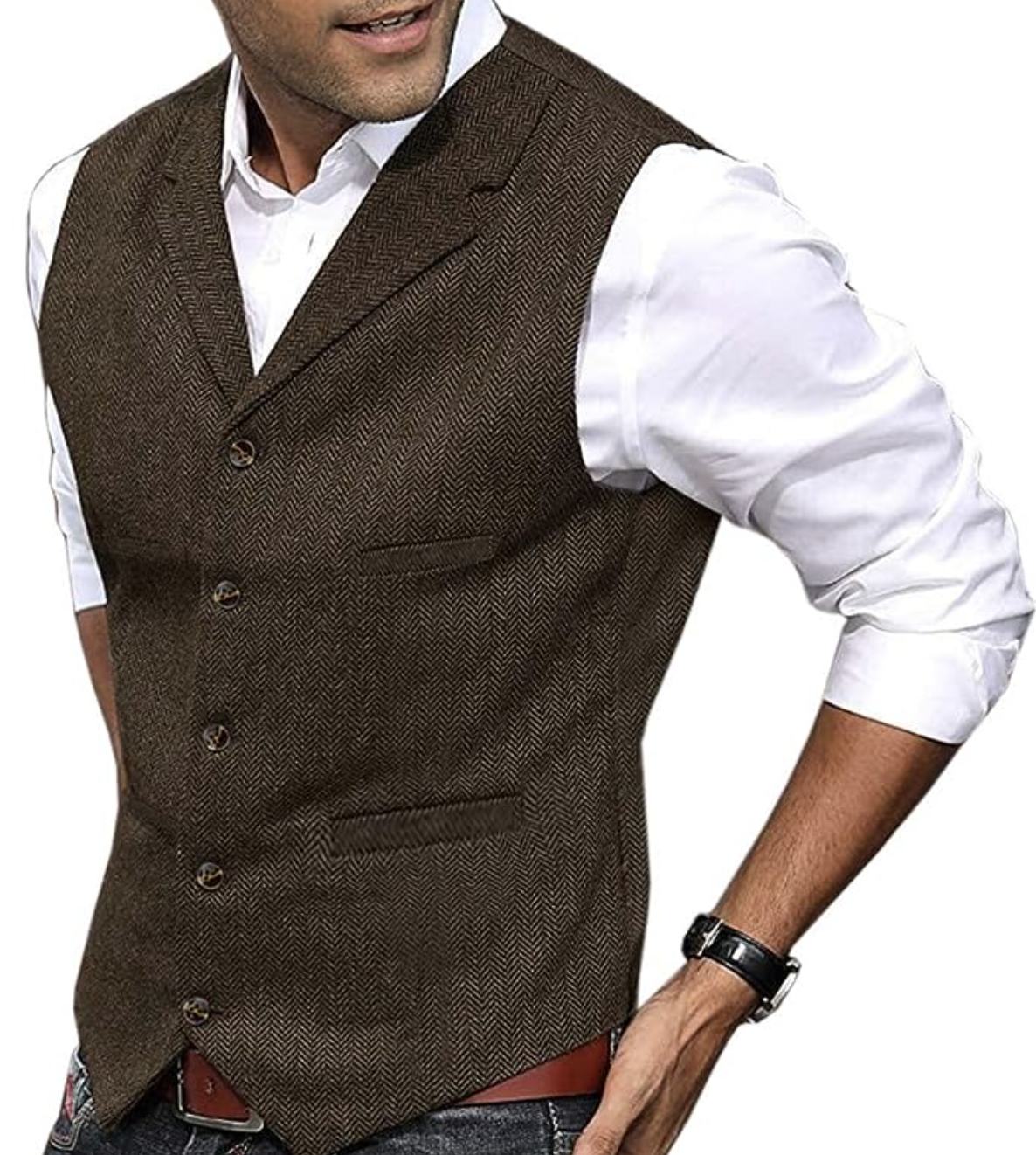 Anzugweste - Herrenweste einreihig ärmellos Mode Weste-Braun-XS-Chaps Herrenmode