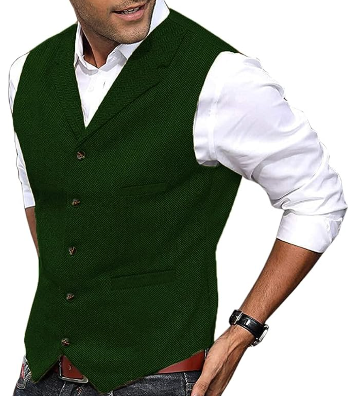 Anzugweste - Herrenweste einreihig ärmellos Mode Weste-Grün-XS-Chaps Herrenmode