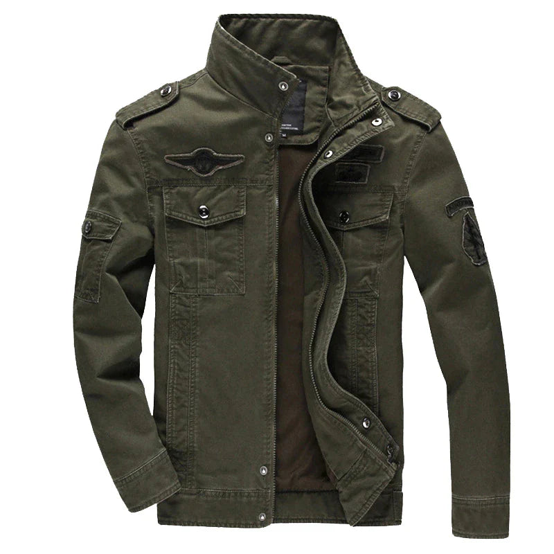 Armeegrüne Jacke | Zip-Up | Taschen | Herrenjacke | Outdoorjacke-Militärgrün-S-Chaps Herrenmode
