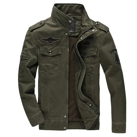 Armeegrüne Jacke | Zip-Up | Taschen | Herrenjacke | Outdoorjacke-Militärgrün-S-Chaps Herrenmode