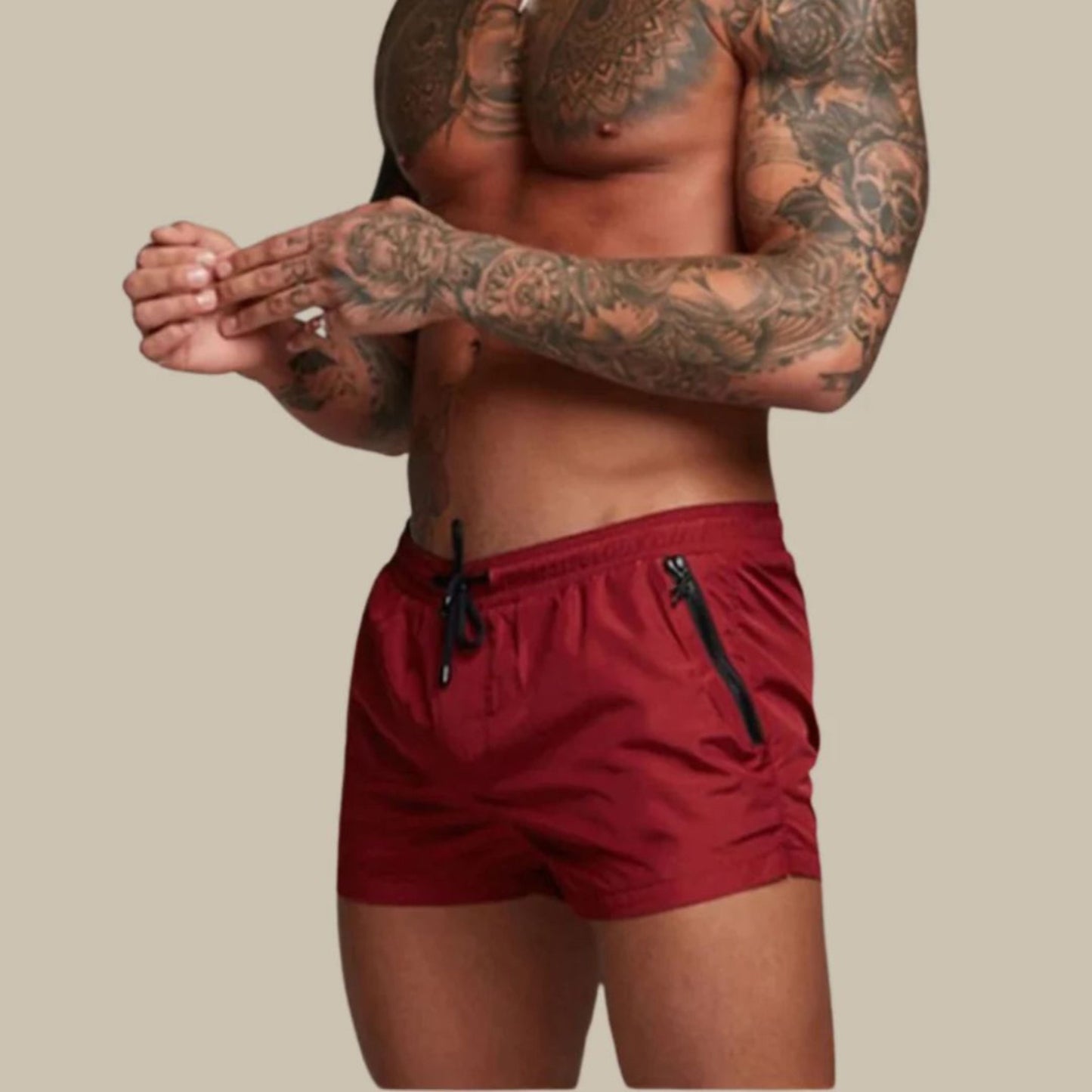 Badehose – elastischer Bund – Kordelzug – Badeshorts – Herren-Bademode-Burgunderrot-S-Chaps Herrenmode