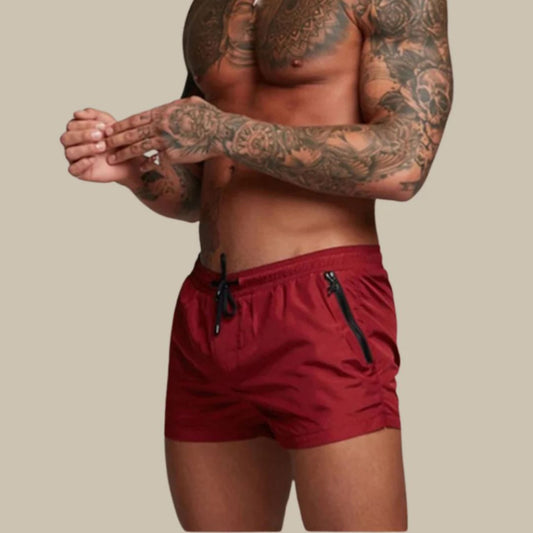 Badehose – elastischer Bund – Kordelzug – Badeshorts – Herren-Bademode-Burgunderrot-S-Chaps Herrenmode