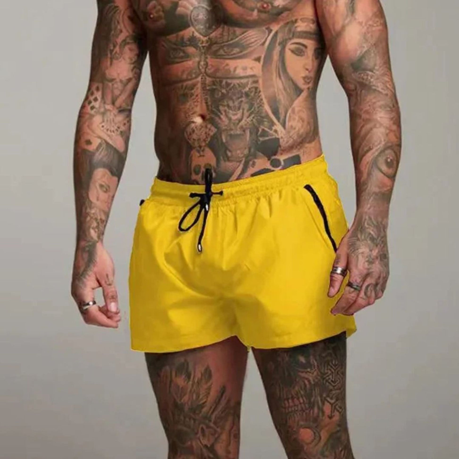 Badehose – elastischer Bund – Kordelzug – Badeshorts – Herren-Bademode-Hellgelb-S-Chaps Herrenmode