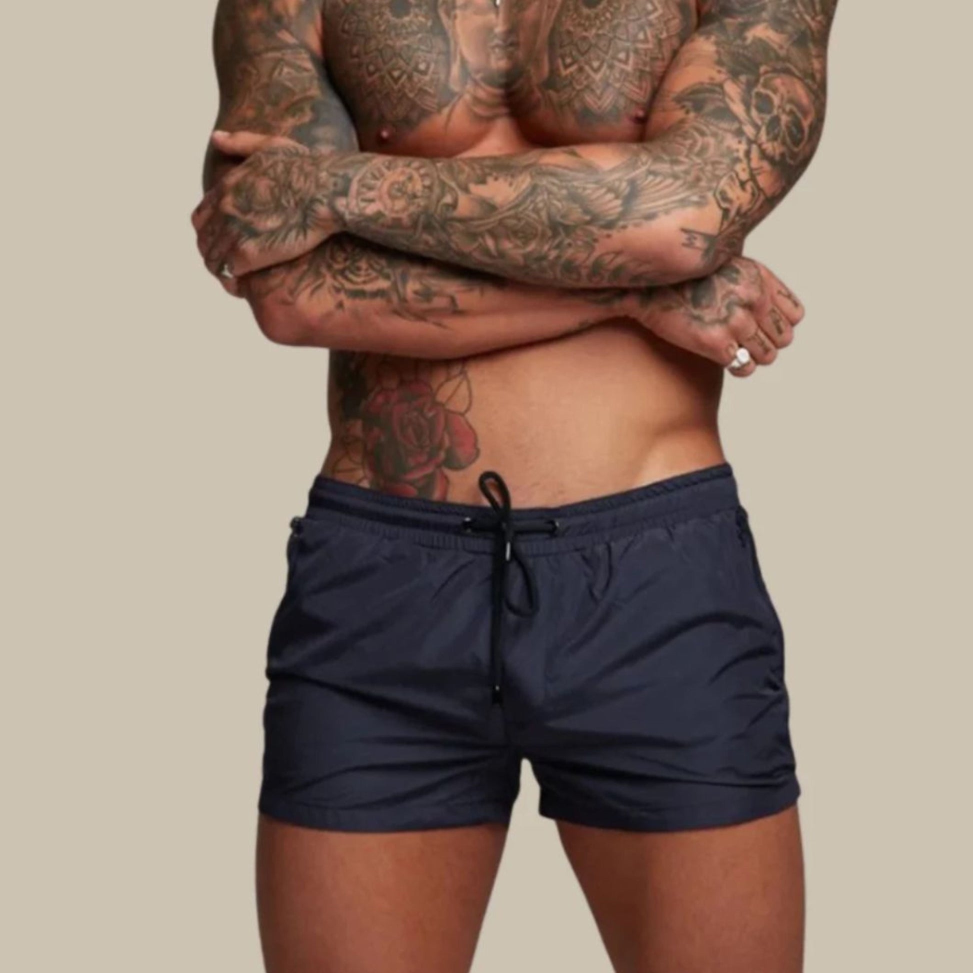 Badehose – elastischer Bund – Kordelzug – Badeshorts – Herren-Bademode-Marineblau-S-Chaps Herrenmode
