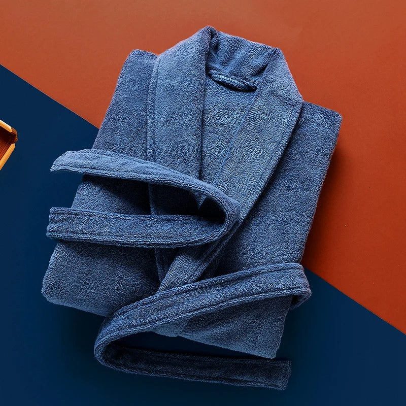 Bademantel – Herren-Fleece-Bademantel, lang, mit Handtuch, Morgenmantel-Blau-M-Chaps Herrenmode