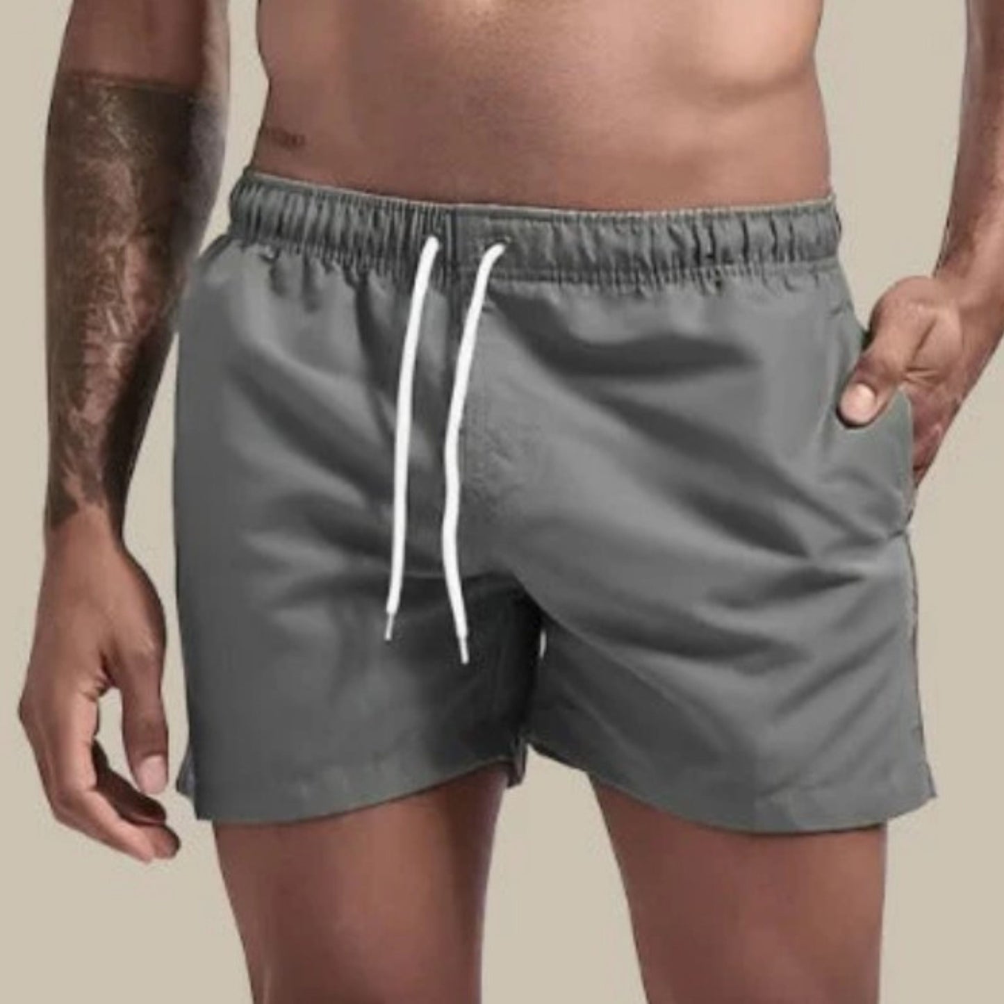 Badeshorts – Elastischer Bund – Schnelltrocknend – Badehose für Männer – Bademode für Männer-Grau-M-Chaps Herrenmode