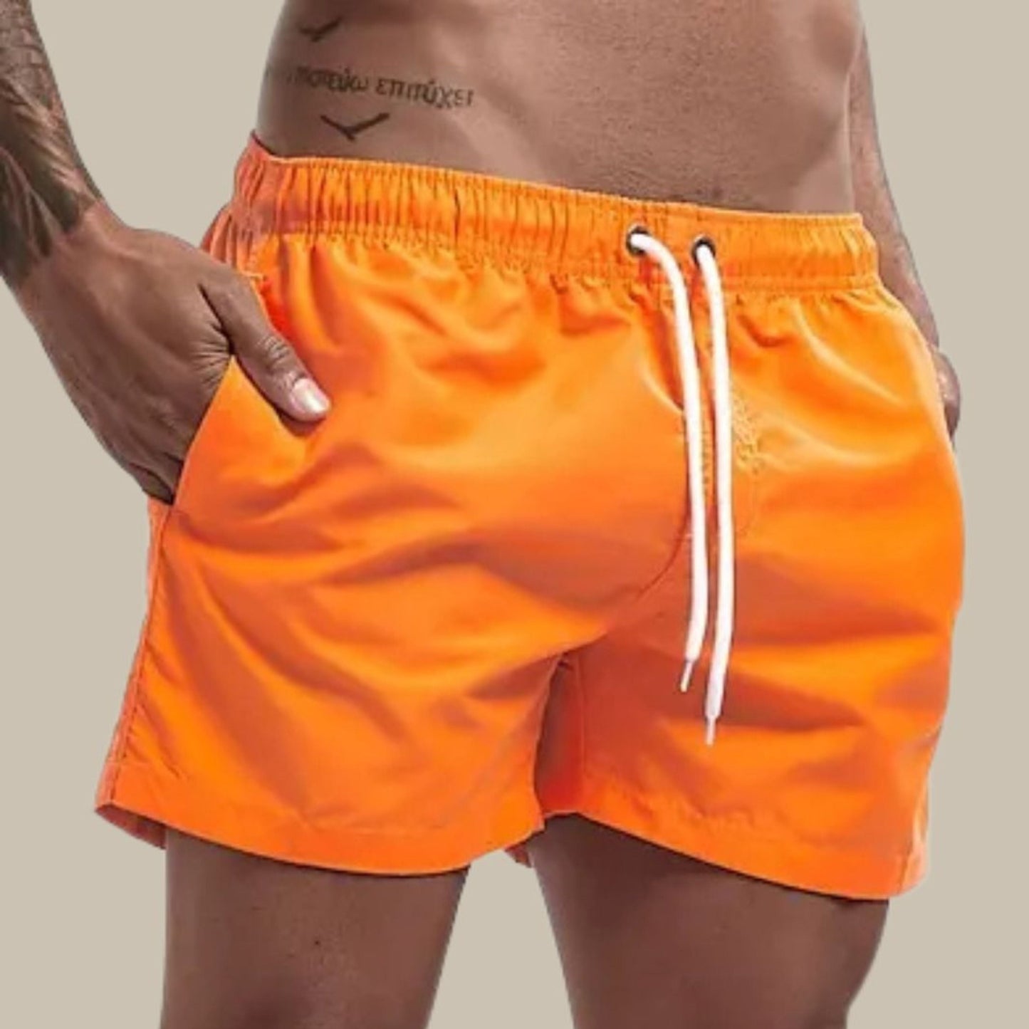 Badeshorts – Elastischer Bund – Schnelltrocknend – Badehose für Männer – Bademode für Männer-Orange-M-Chaps Herrenmode