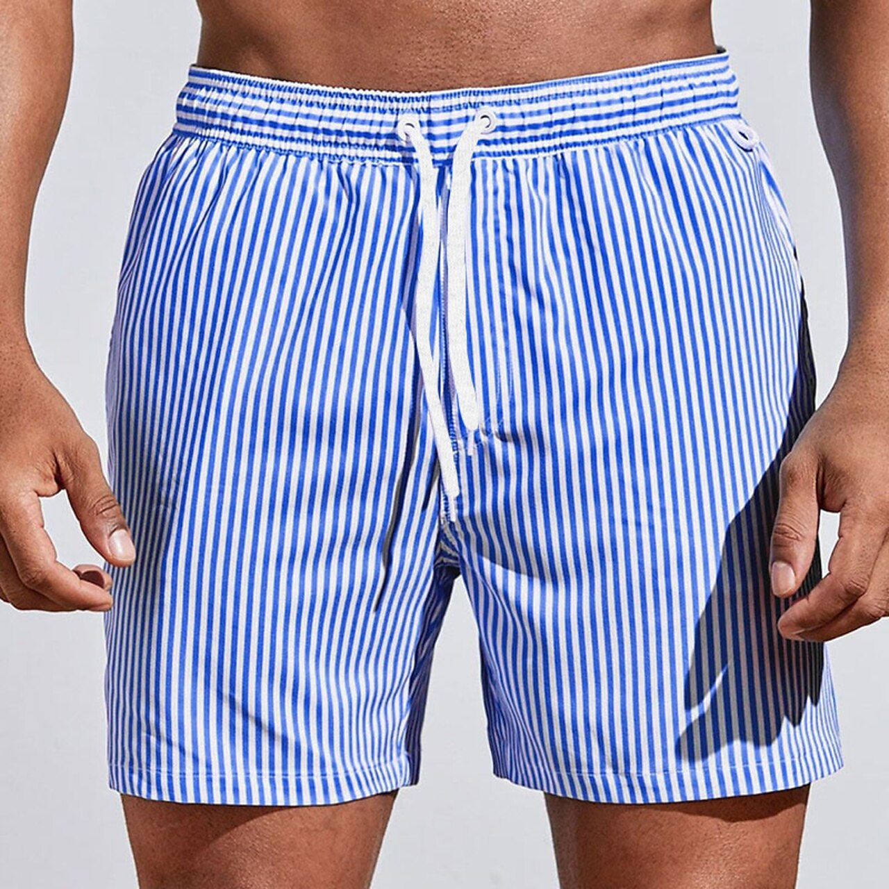 Badeshorts | Gestreift | Elastische Taille | Badehose | Herren Strandshorts-Blau-S-Chaps Herrenmode