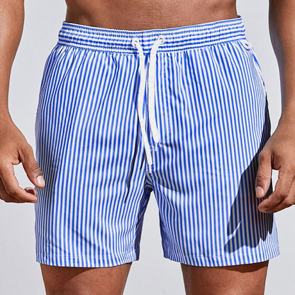 Badeshorts | Gestreift | Elastische Taille | Badehose | Herren Strandshorts-Blau-S-Chaps Herrenmode