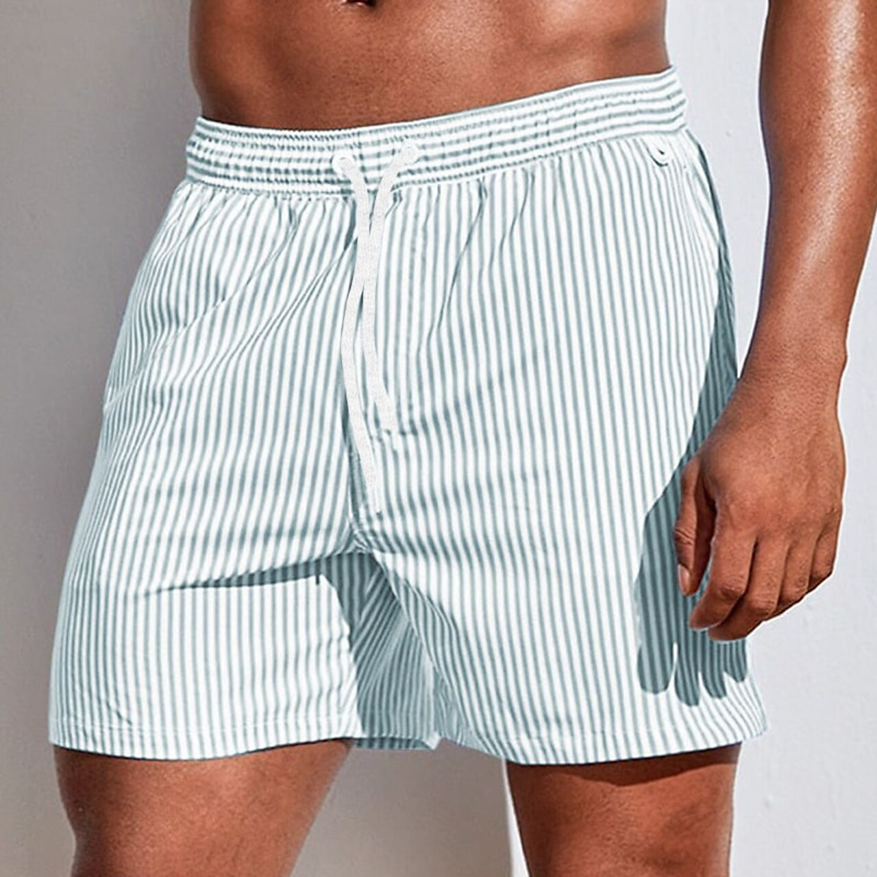 Badeshorts | Gestreift | Elastische Taille | Badehose | Herren Strandshorts-Hellgrün-S-Chaps Herrenmode