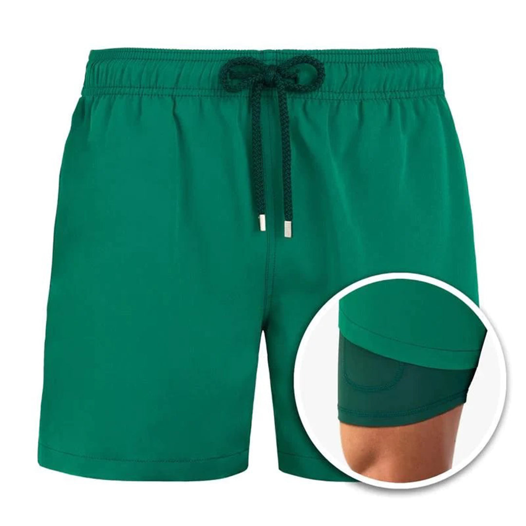 Badeshorts – Kordelzug – 2-in-1 – Boardshorts – Bademode für Männer-Grün-S-Chaps Herrenmode