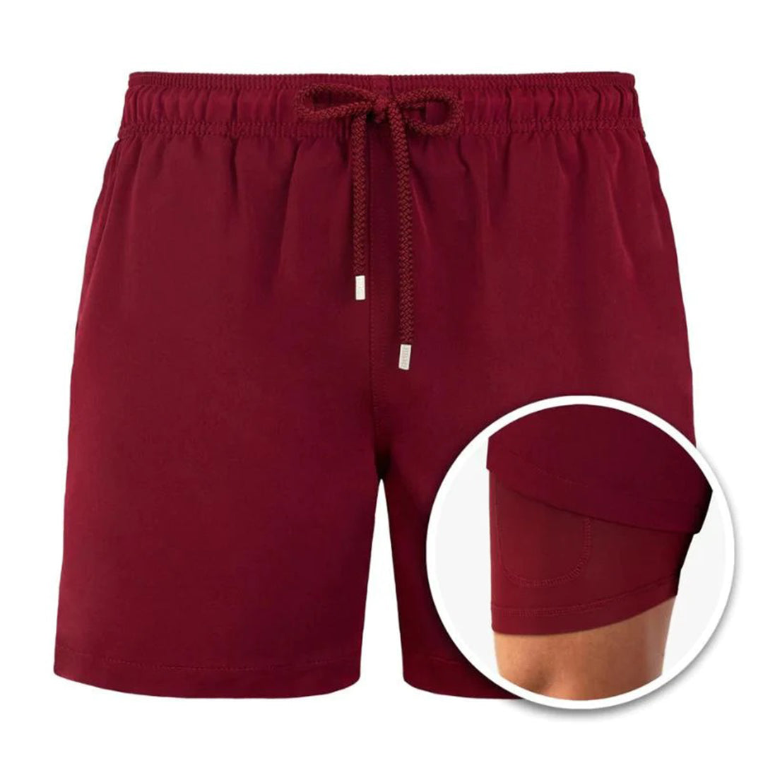 Badeshorts – Kordelzug – 2-in-1 – Boardshorts – Bademode für Männer-Rot-S-Chaps Herrenmode