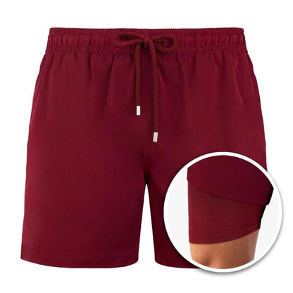 Badeshorts – Kordelzug – 2-in-1 – Boardshorts – Bademode für Männer-Rot-S-Chaps Herrenmode