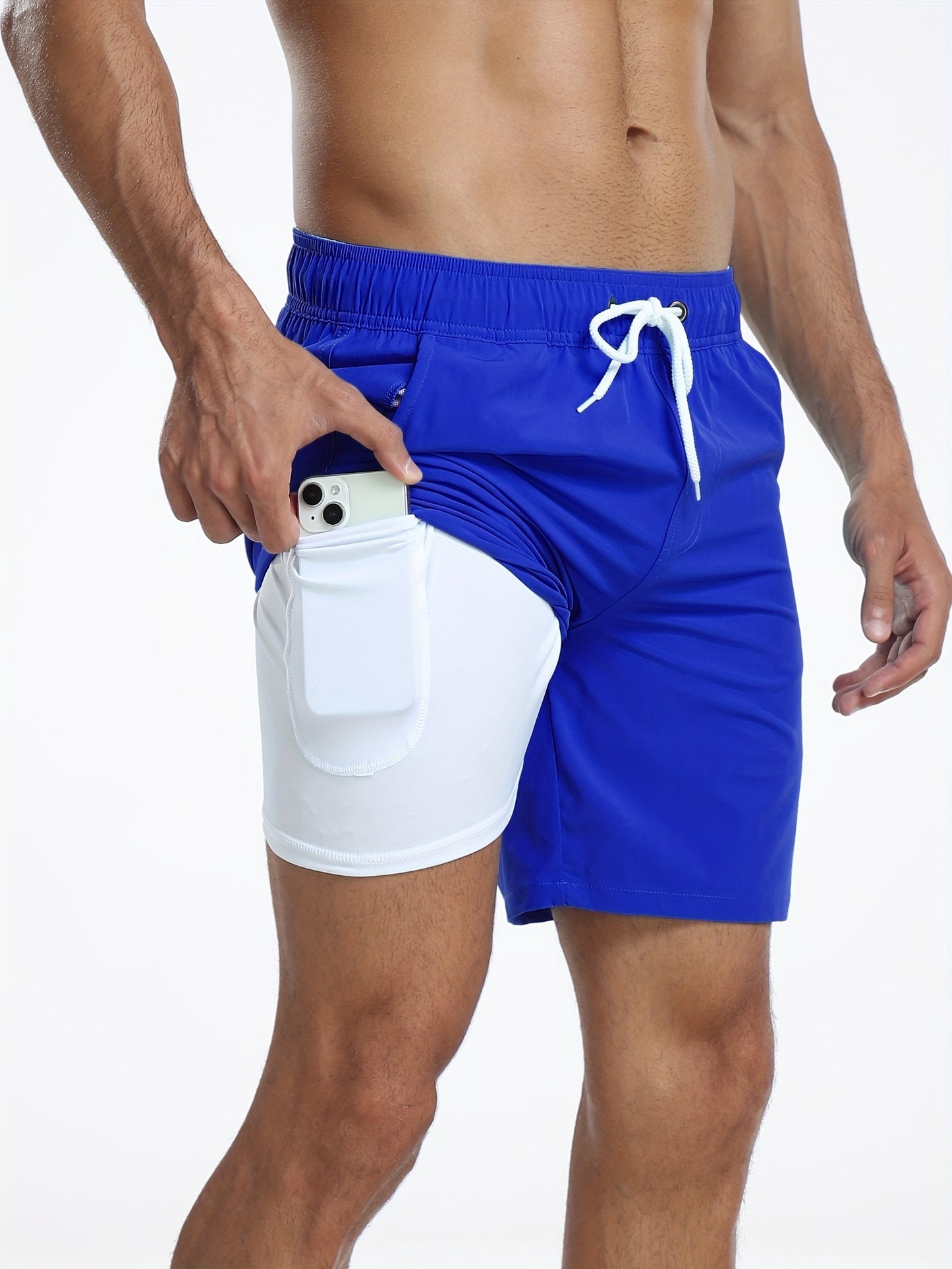 Badeshorts - Men's Drawstring Quick Dry 2-in-1 Board Shorts-Blau-S-Chaps Herrenmode