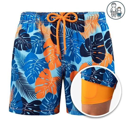 Badeshorts – Zweilagig – mit elastischem Bund – Boardshorts – Herren-Bademode-Blauer Dschungel-S-Chaps Herrenmode