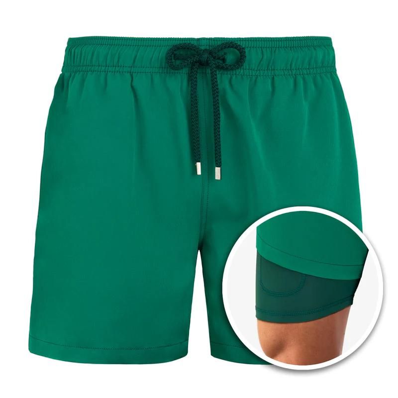 Badeshorts – Zweilagig – mit elastischem Bund – Boardshorts – Herren-Bademode-Grüner Smaragd-S-Chaps Herrenmode