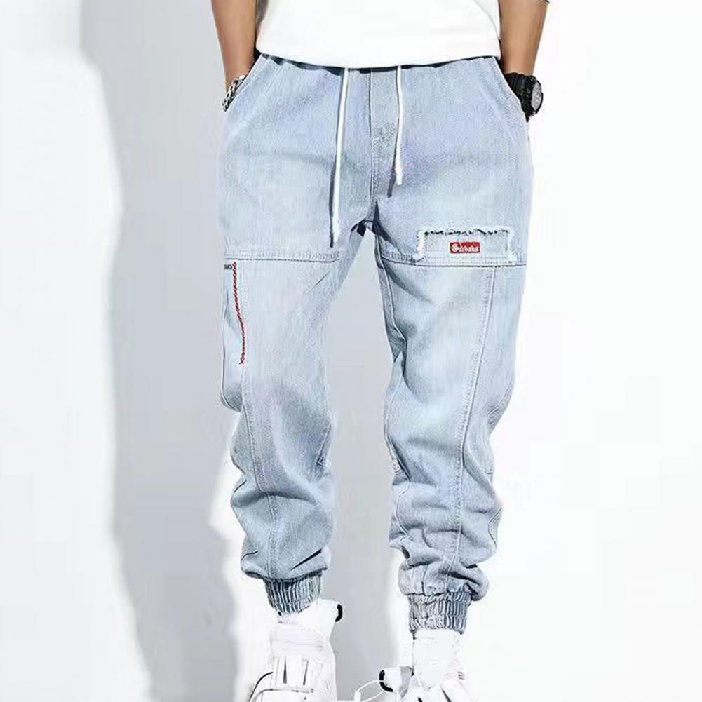 Baggy Jeans - Elastische Knöchel - Kordelzug - Denim-Jogger - Herrenjeans-Blau-M-Chaps Herrenmode