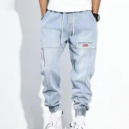Baggy Jeans - Elastische Knöchel - Kordelzug - Denim-Jogger - Herrenjeans-Blau-M-Chaps Herrenmode