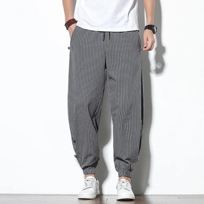 Baggy Pants | Gestreift | Drawstring | Jogger | Herrenhosen-Grau-S-Chaps Herrenmode