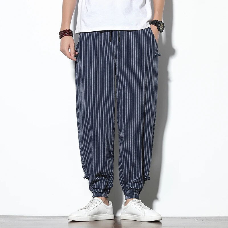 Baggy Pants | Gestreift | Drawstring | Jogger | Herrenhosen-Marineblau-S-Chaps Herrenmode