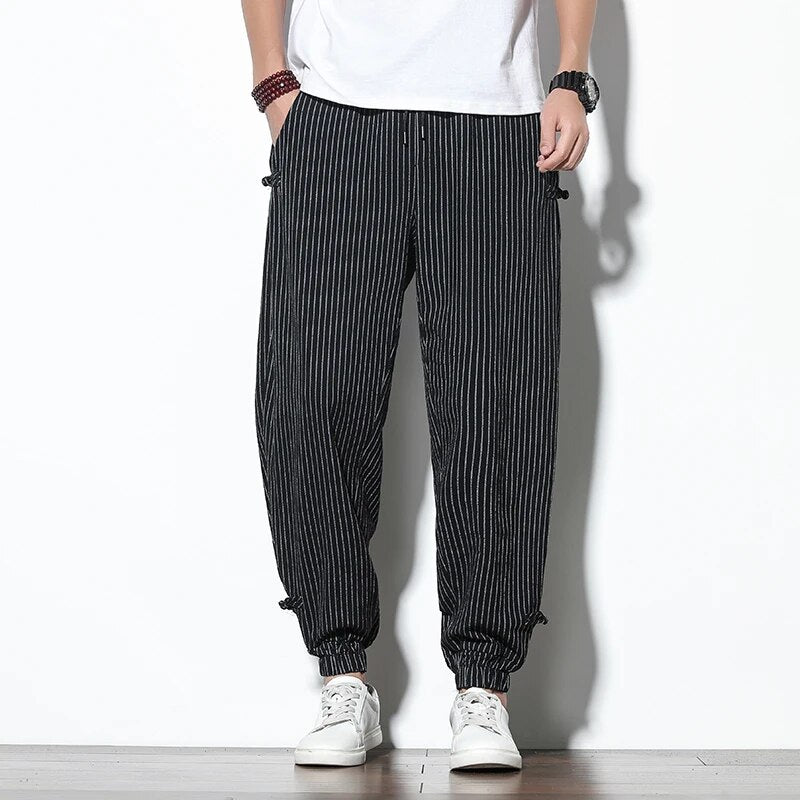 Baggy Pants | Gestreift | Drawstring | Jogger | Herrenhosen-Schwarz-S-Chaps Herrenmode
