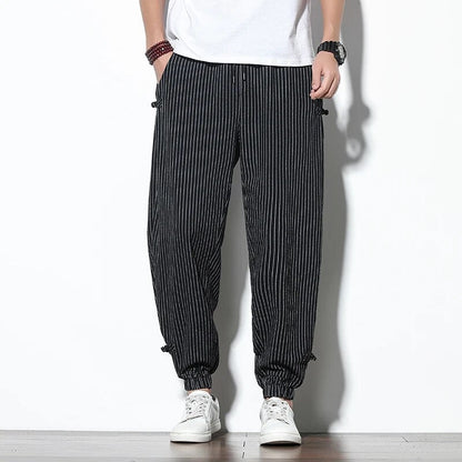 Baggy Pants | Gestreift | Drawstring | Jogger | Herrenhosen-Schwarz-S-Chaps Herrenmode